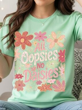 Gildan Mint Green Graphic Tee with Pink & Gold Floral Print